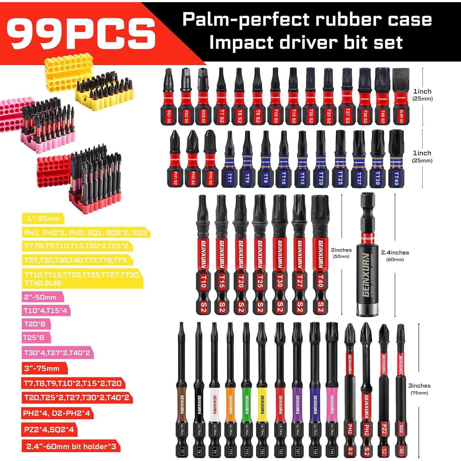 Juego de Puntas de Destornillador GEINXURN 99 Piezas Acero S2