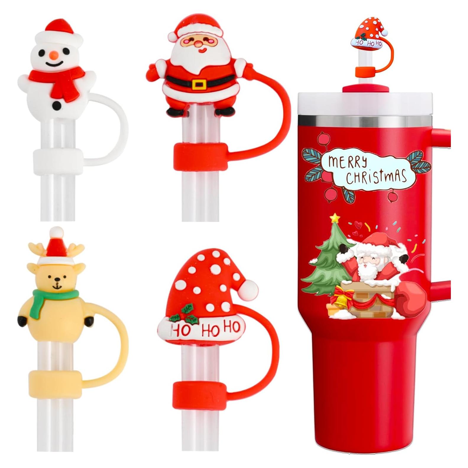 Cubiertas de Pajitas de Navidad Amreich - 4 Tapas Silicona 10mm