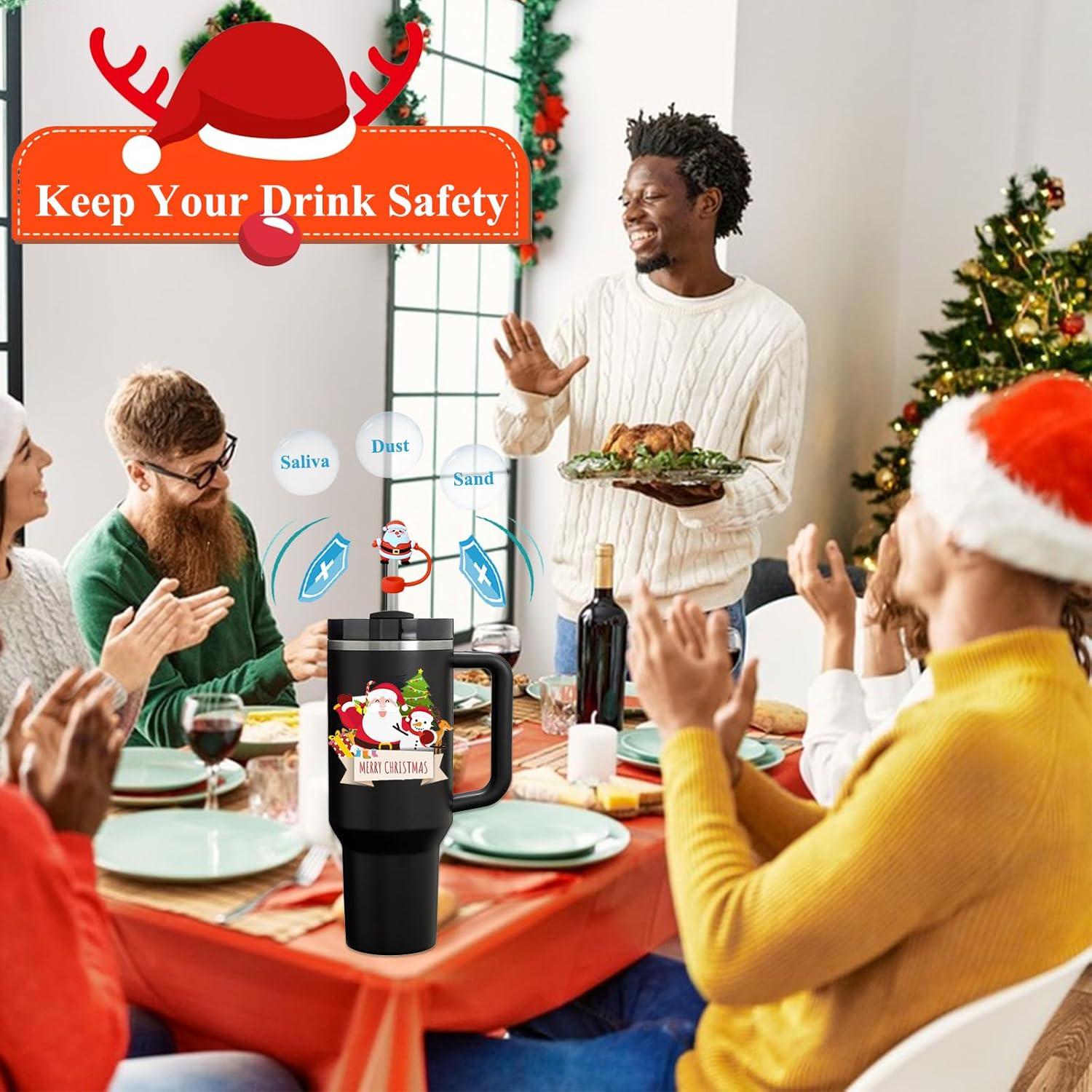 Cubiertas de Pajitas de Navidad Amreich - 4 Tapas Silicona 10mm