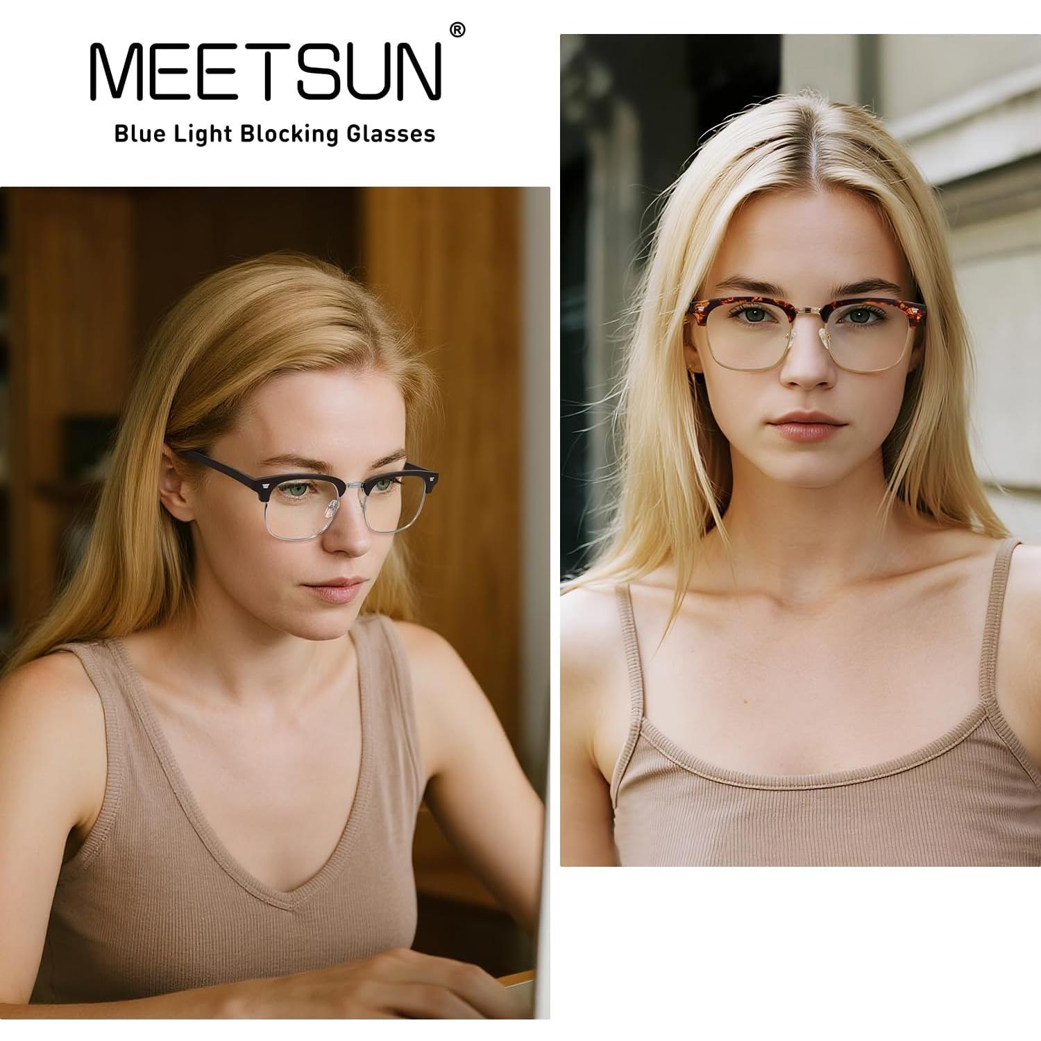 Gafas de Luz Azul MEETSUN 2 Pack Media Montura Anti-fatiga