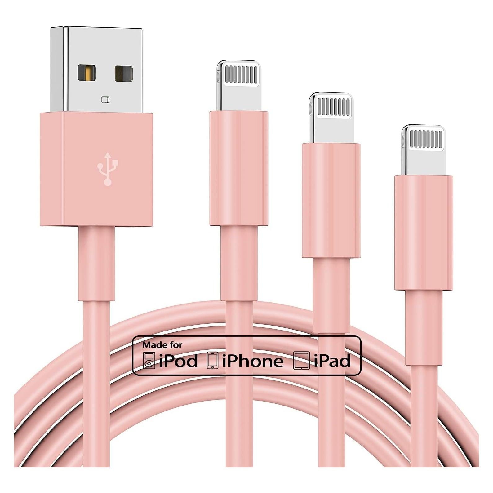 Paquete de 3 Cables Lightning TUMABER Rosa 0.91m Carga Rápida