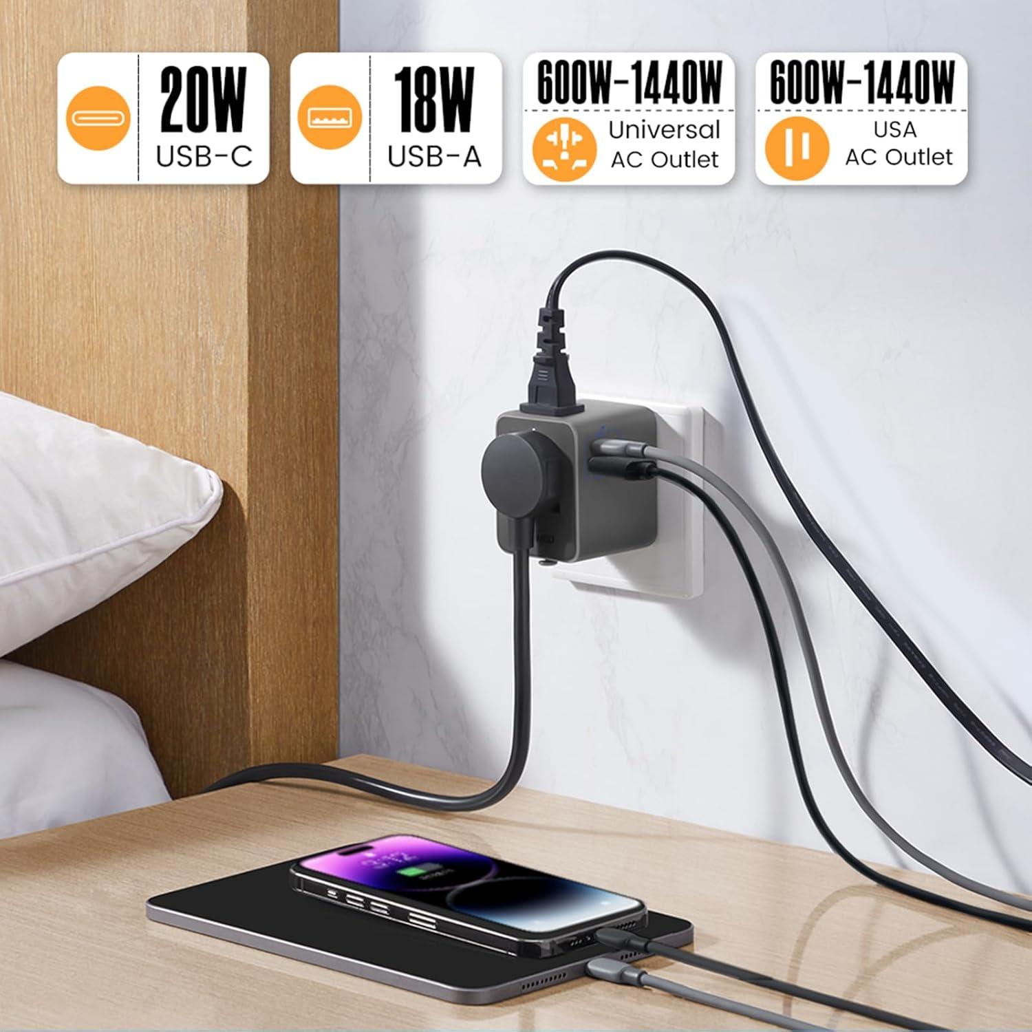 Adaptador de Viaje Universal GONEO 20W con USB C y A