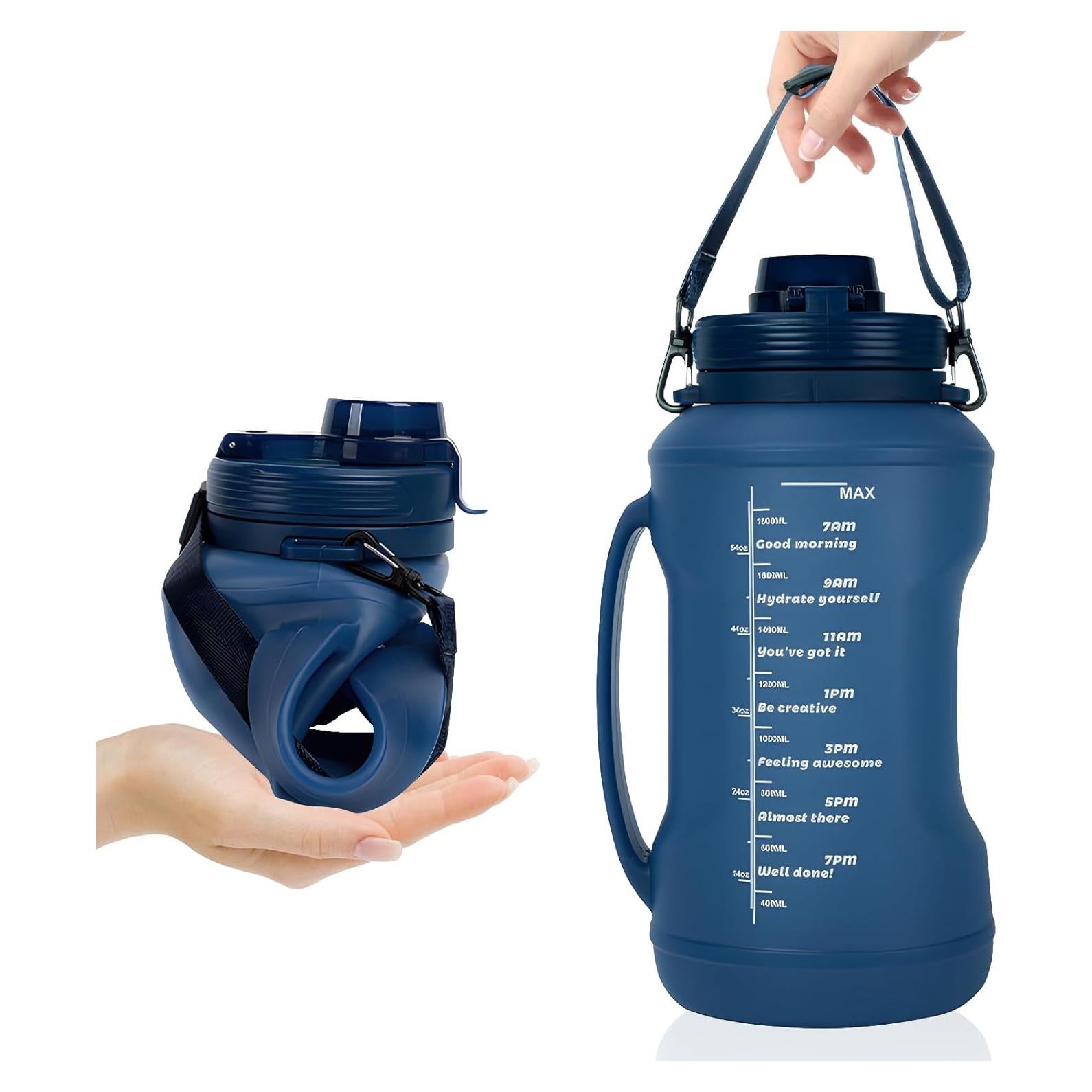 Botella de Agua Plegable Yenergy 2L con Asa y Popote Azul