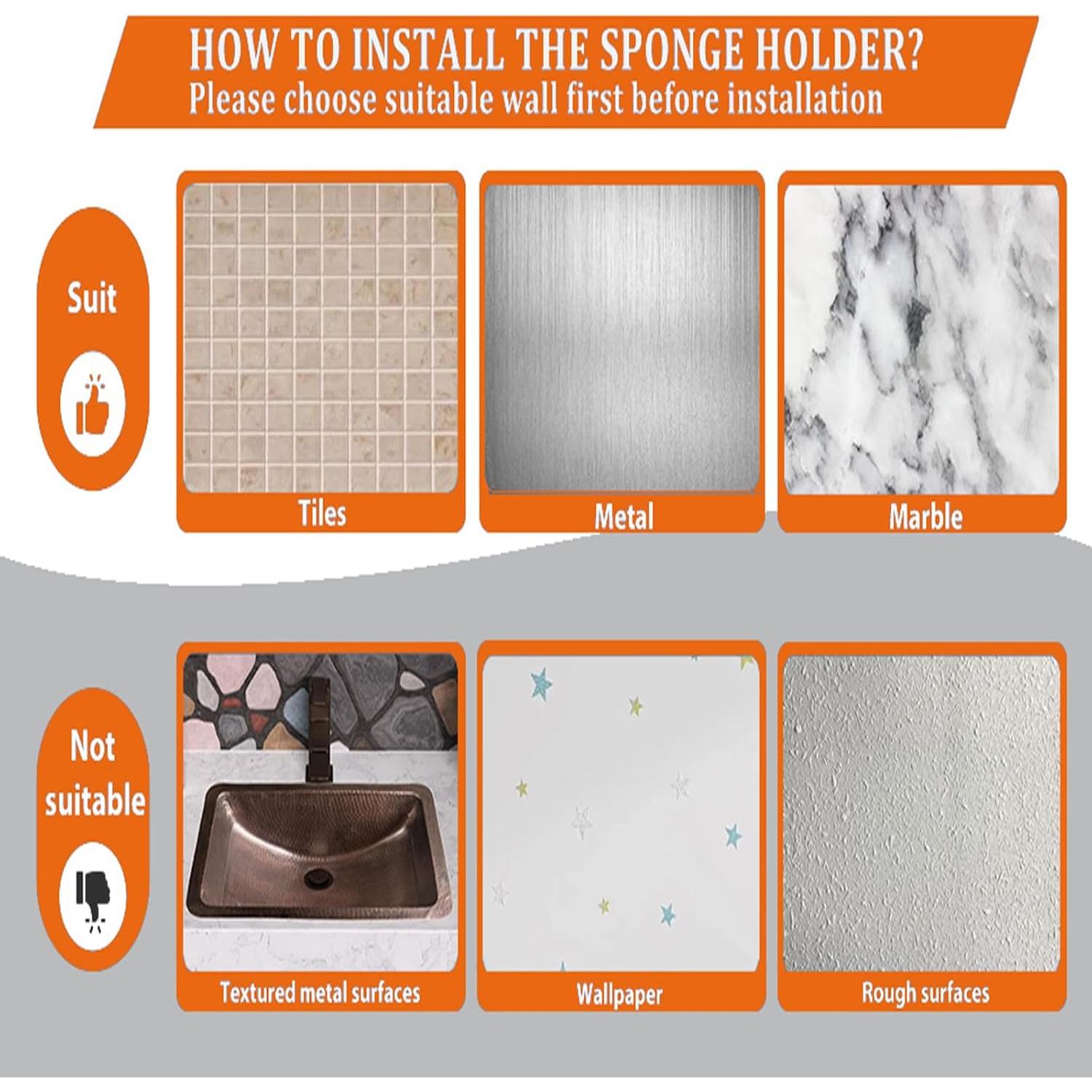 Soporte para Esponja de Cocina MURLONG Negro 3 en 1 Acero Inoxidable