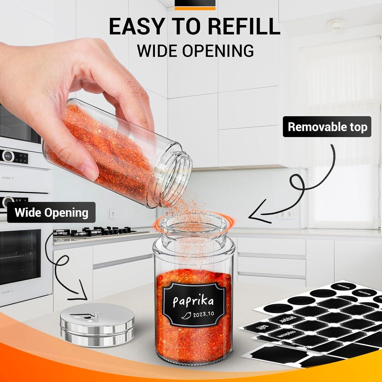 Set de 3 Tarros de Especias de Vidrio Segarty 80ml con Etiquetas