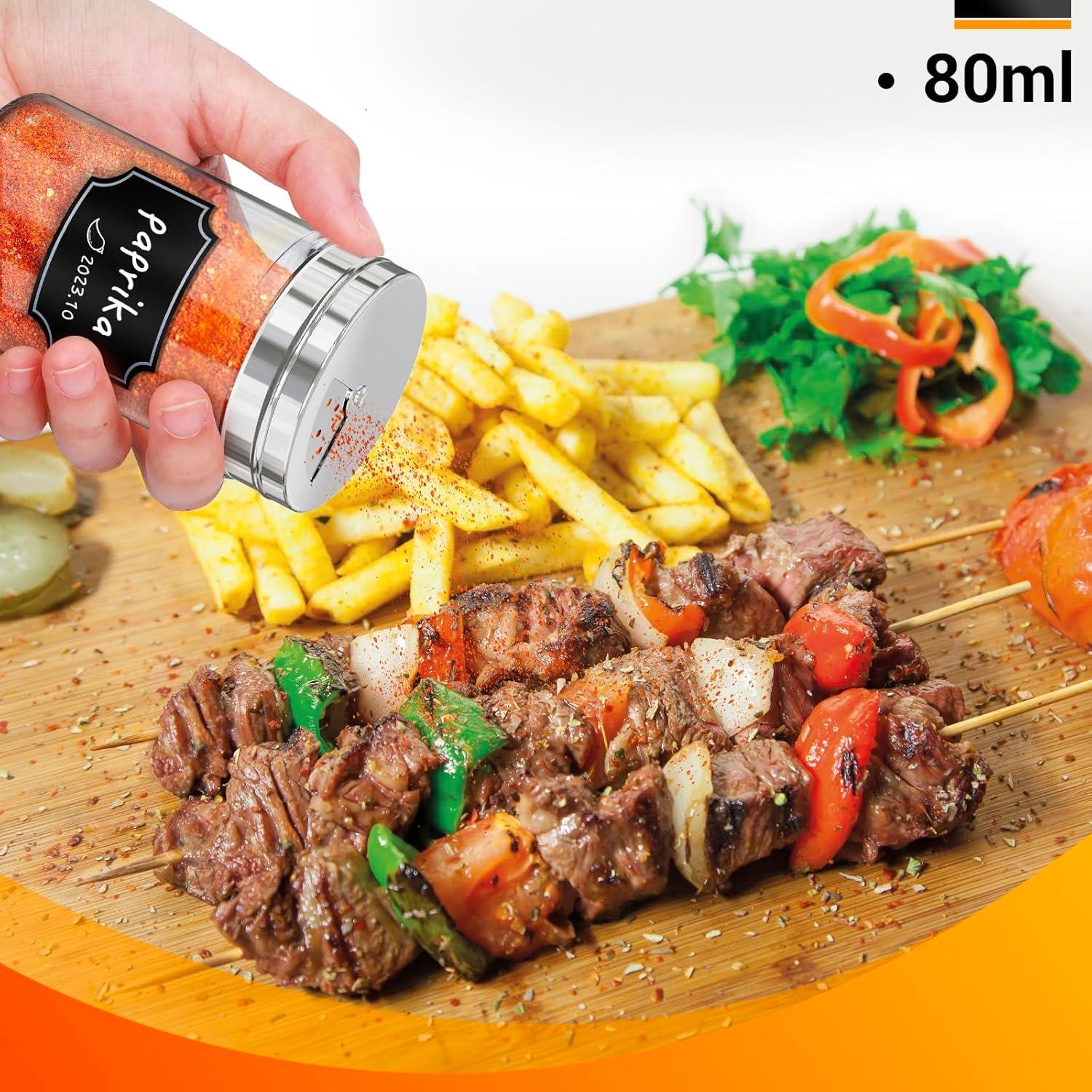 Set de 3 Tarros de Especias de Vidrio Segarty 80ml con Etiquetas