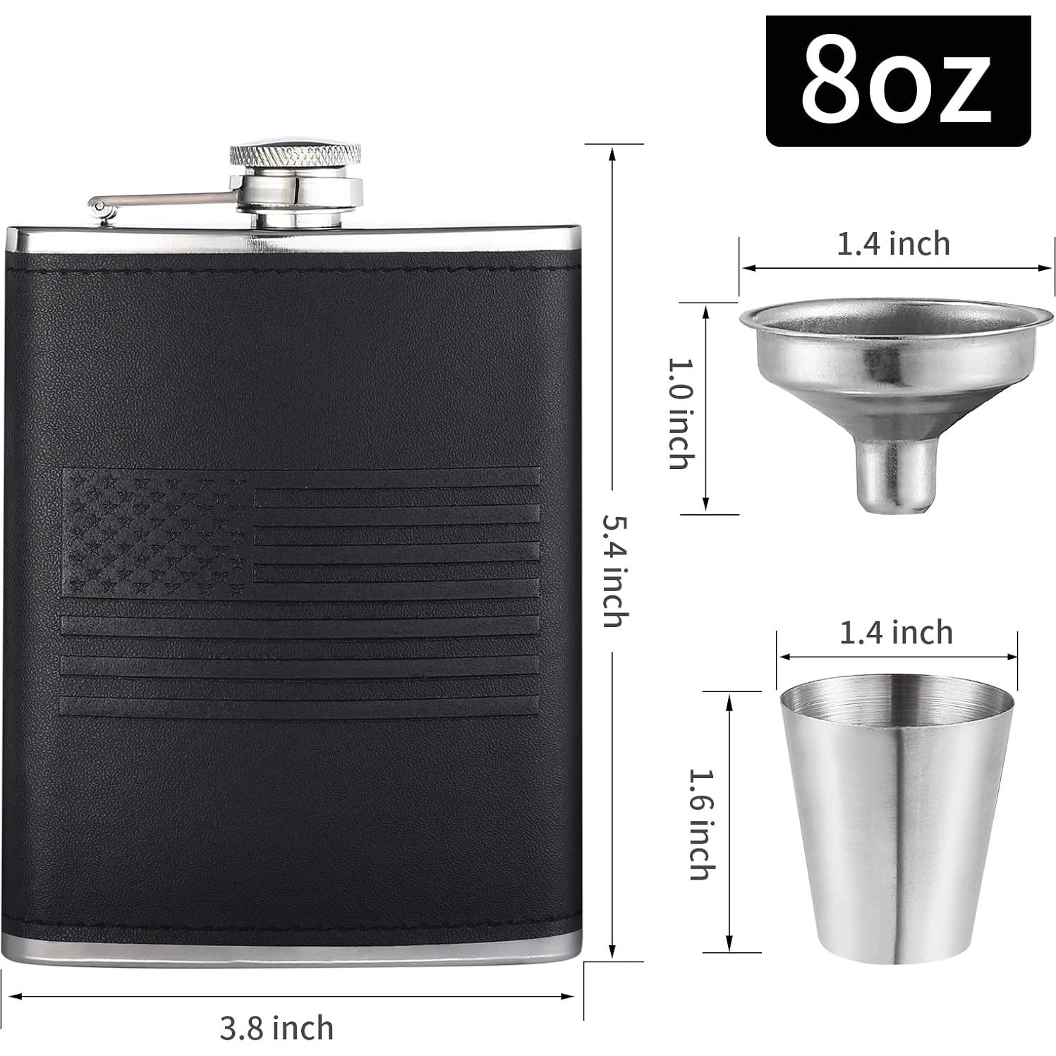 Frasco de Licor 8Oz Rachan Cuero Negro con Bandera Americana