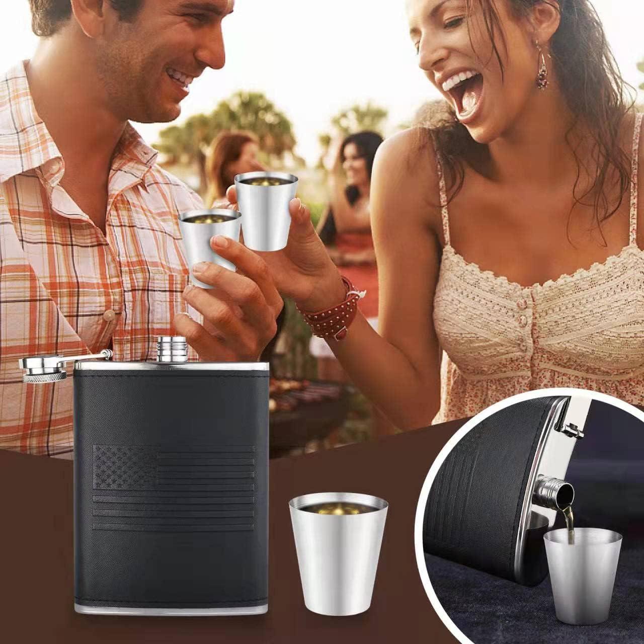 Frasco de Licor 8Oz Rachan Cuero Negro con Bandera Americana