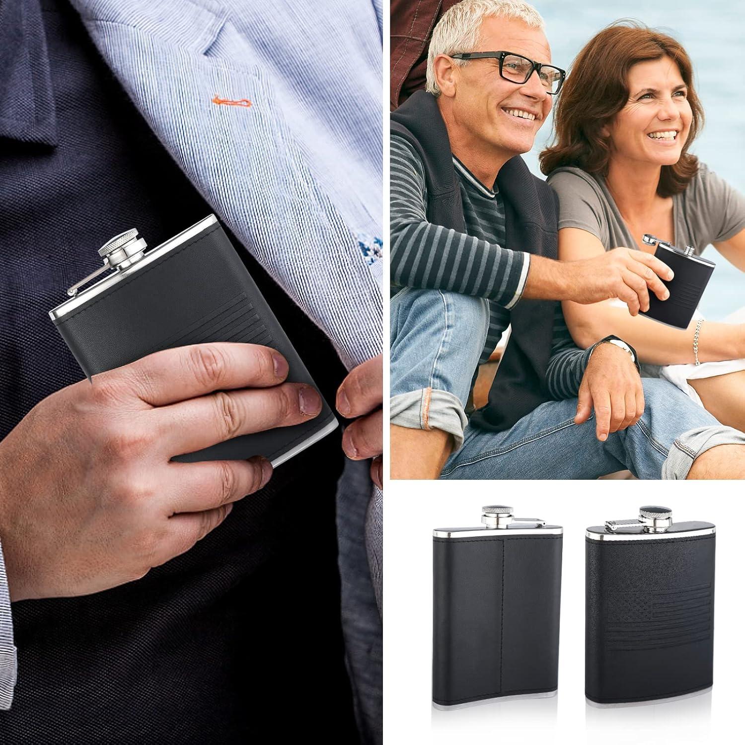 Frasco de Licor 8Oz Rachan Cuero Negro con Bandera Americana