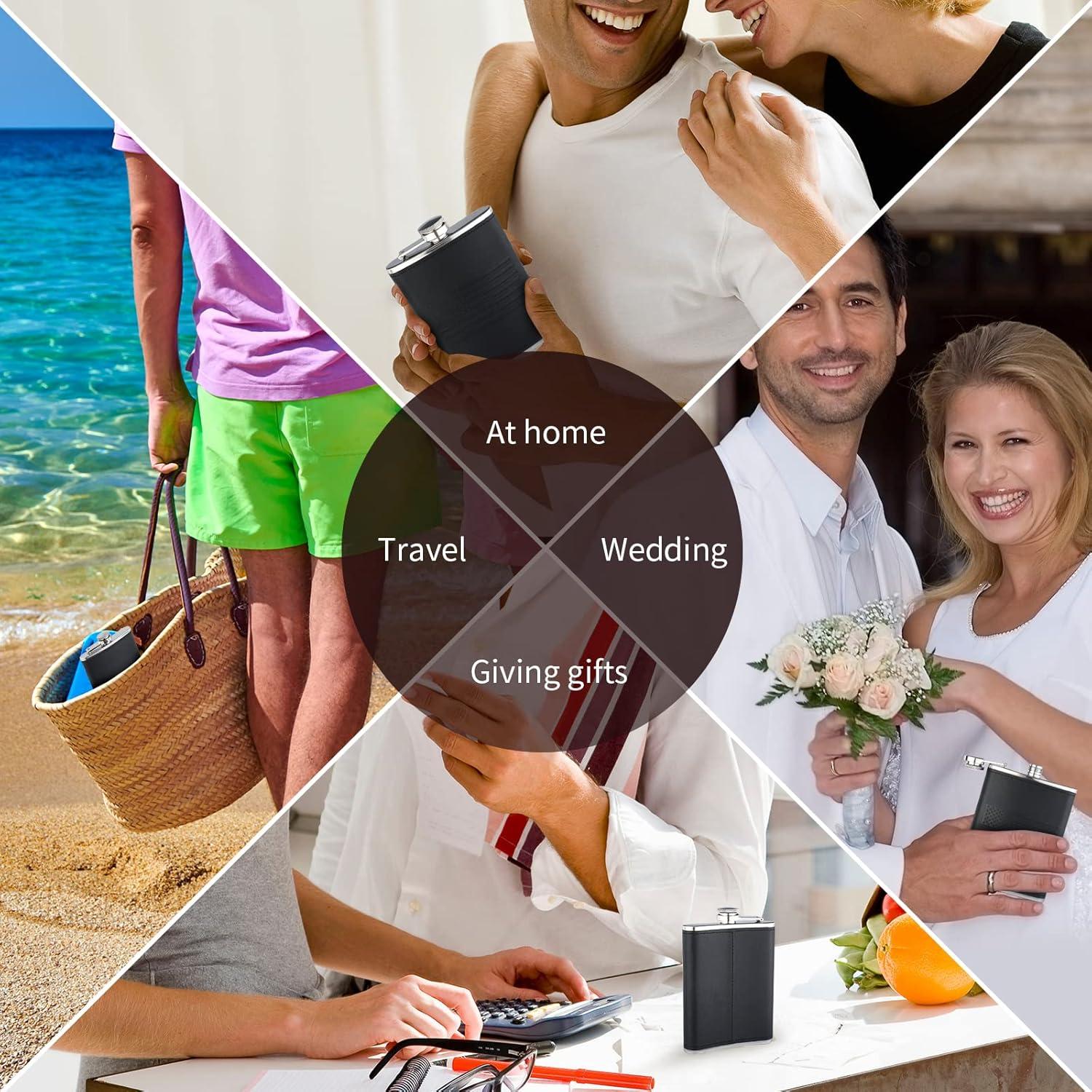 Frasco de Licor 8Oz Rachan Cuero Negro con Bandera Americana