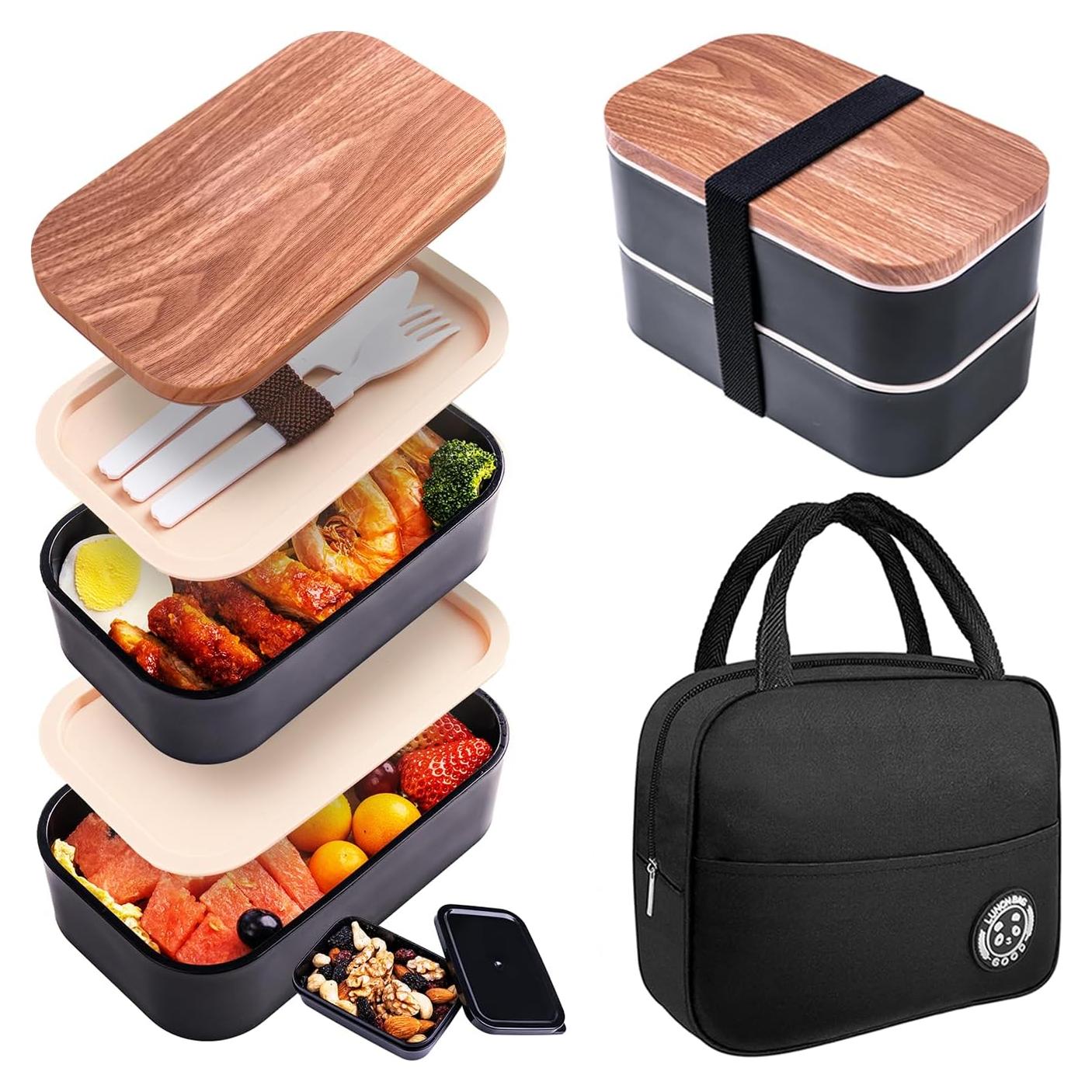 Caja Bento Almuerzo Uybieef 1600ml Negra A Prueba de Fugas