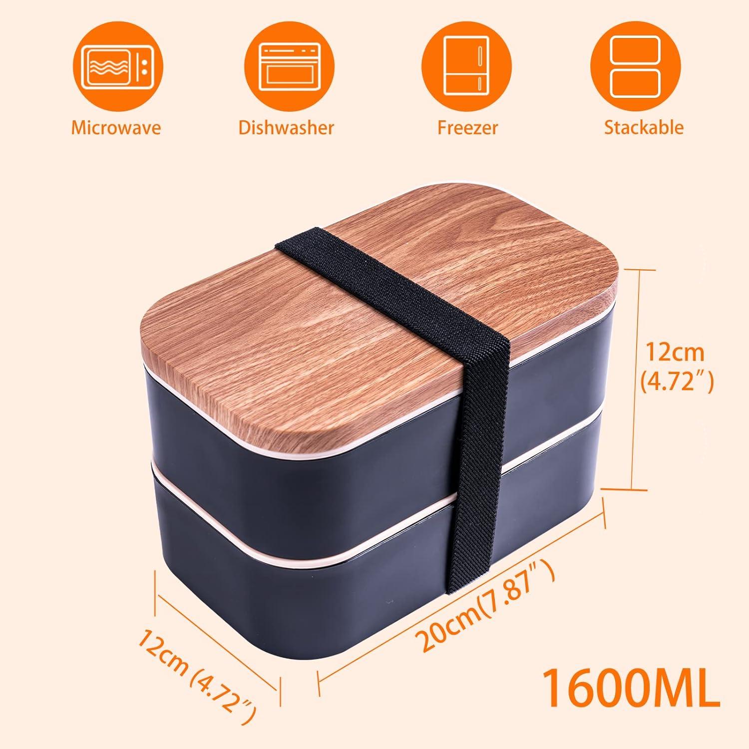 Caja Bento Almuerzo Uybieef 1600ml Negra A Prueba de Fugas