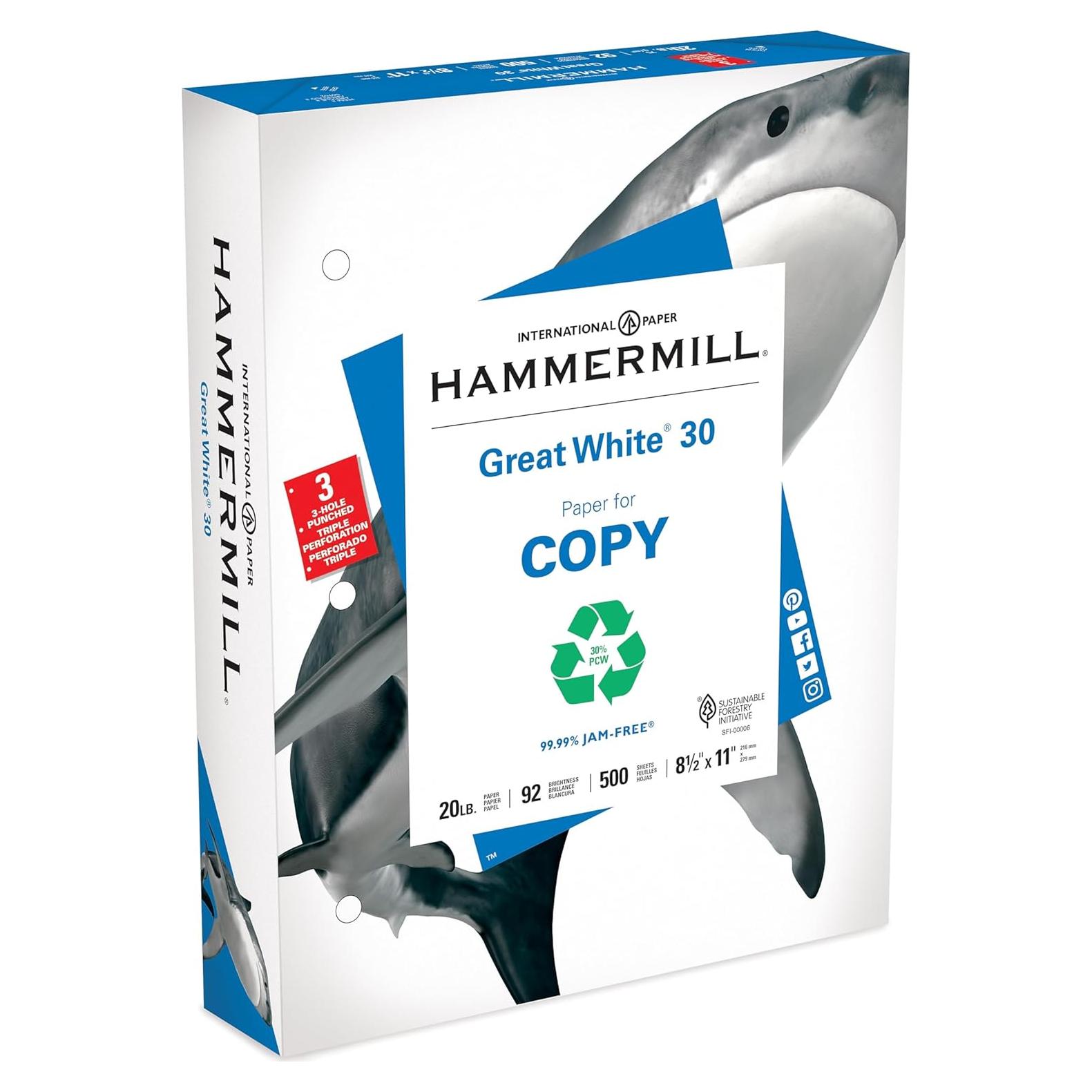 Papel de impresora Hammermill Great White 30% reciclado 500 hojas