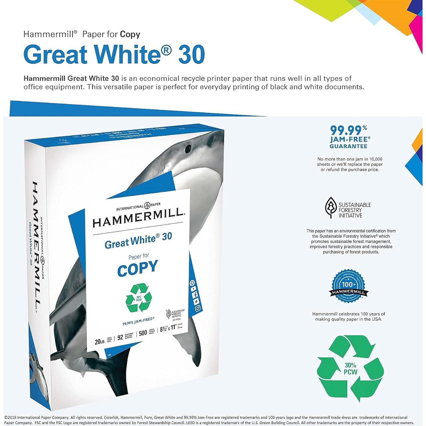 Papel de impresora Hammermill Great White 30% reciclado 500 hojas