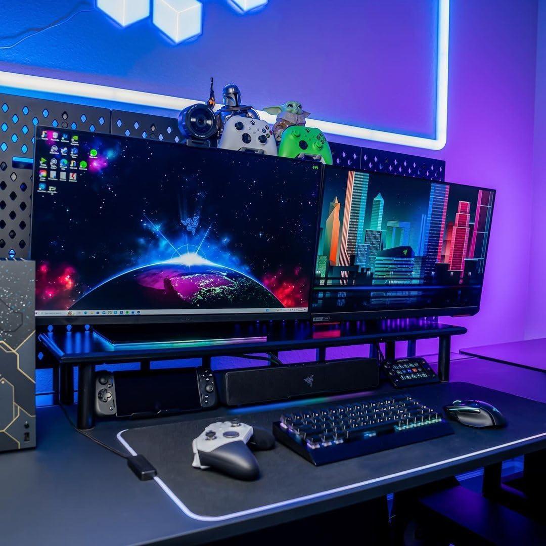 Soporte Elevador Doble para Monitores ROCDEER 100 cm Bambú