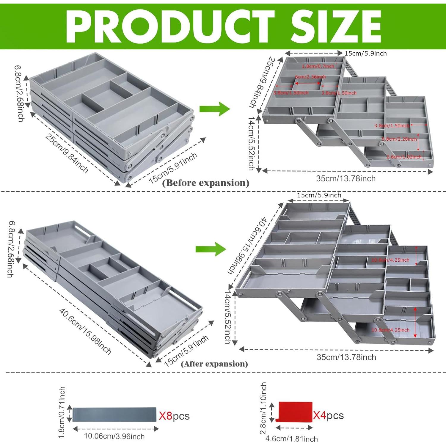 Organizador de Cajones Expandible Gisiyunly 3 Niveles Gris