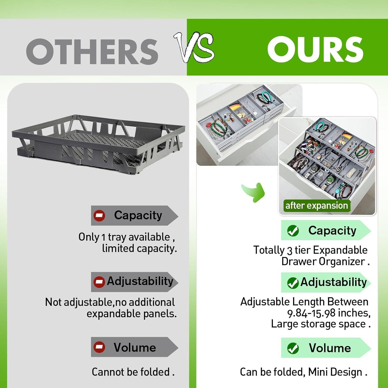 Organizador de Cajones Expandible Gisiyunly 3 Niveles Gris