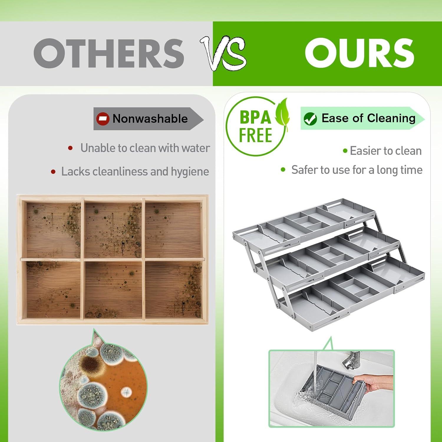 Organizador de Cajones Expandible Gisiyunly 3 Niveles Gris