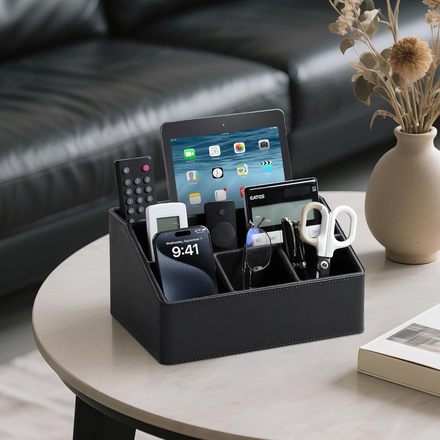 Organizador de Escritorio MEIBOOCH de Cuero PU Negro con 5 Compartimentos