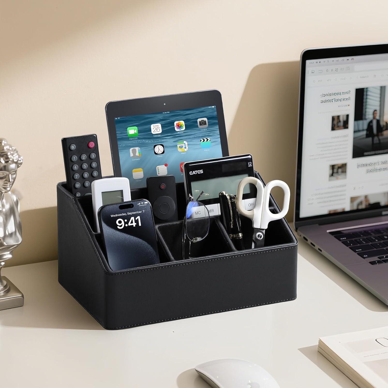 Organizador de Escritorio MEIBOOCH de Cuero PU Negro con 5 Compartimentos