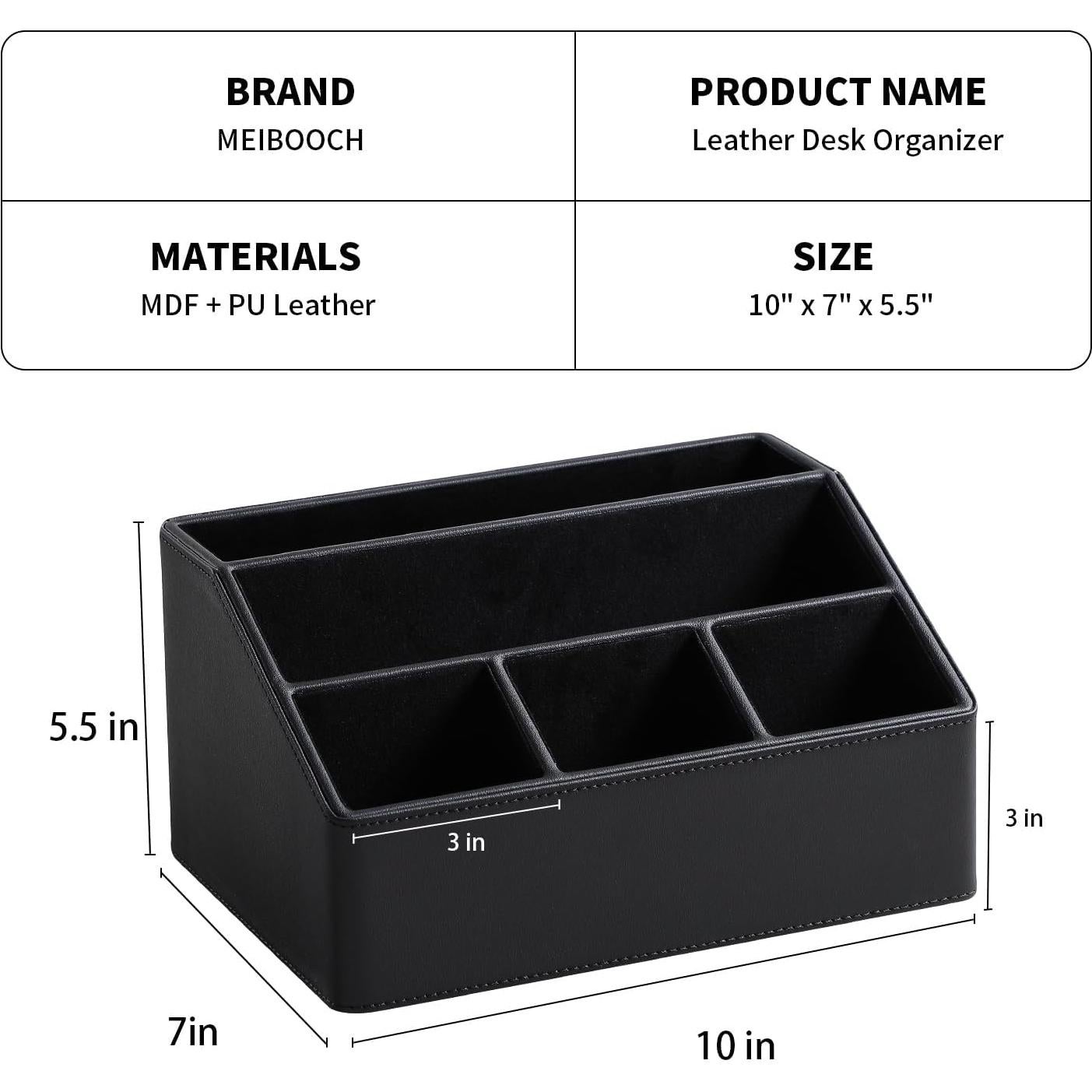 Organizador de Escritorio MEIBOOCH de Cuero PU Negro con 5 Compartimentos