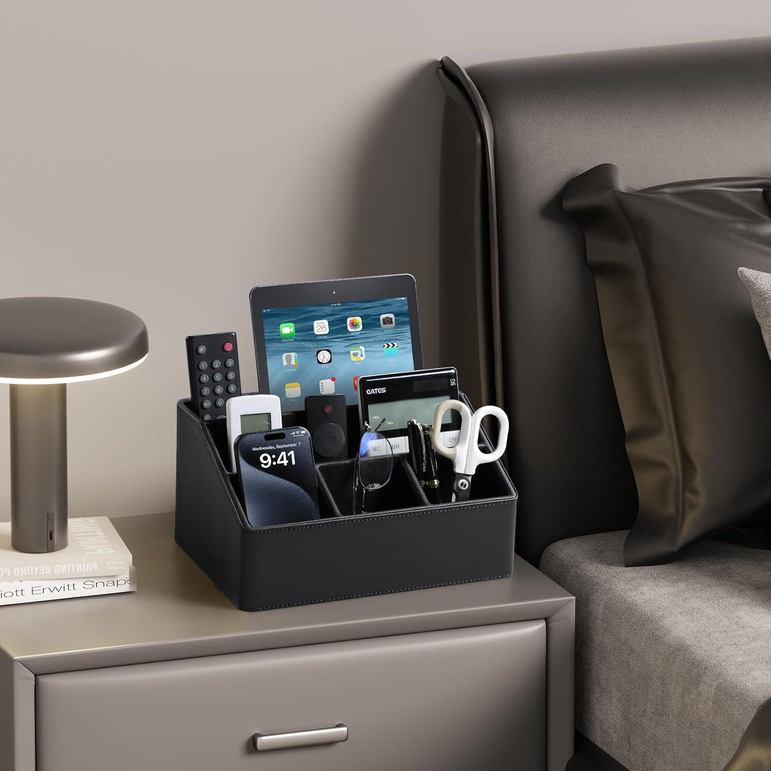 Organizador de Escritorio MEIBOOCH de Cuero PU Negro con 5 Compartimentos