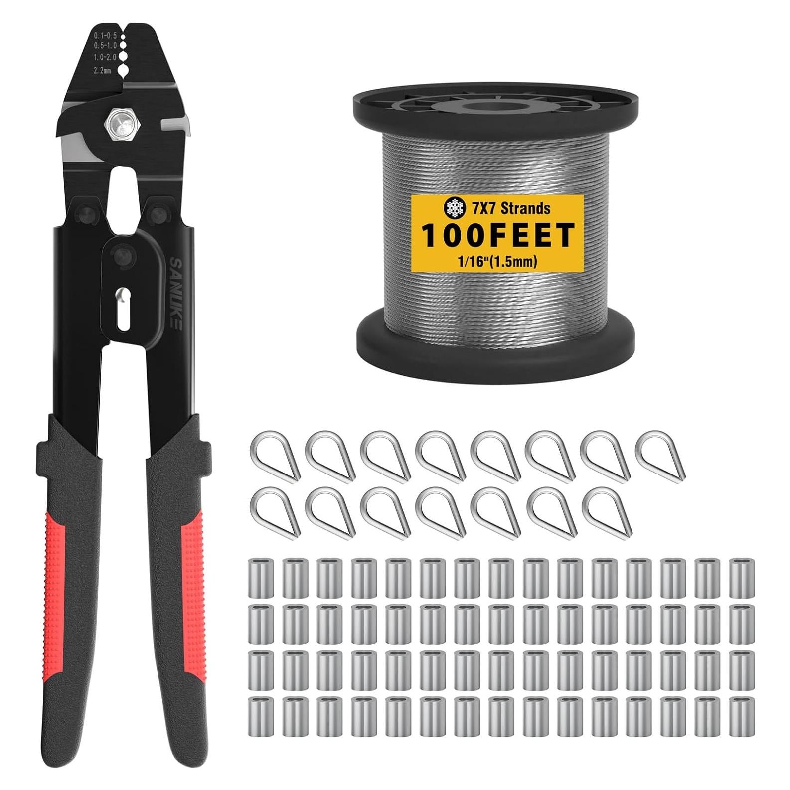 Kit de Crimpado Sanuke con 30.48m Cable Acero Inoxidable 304