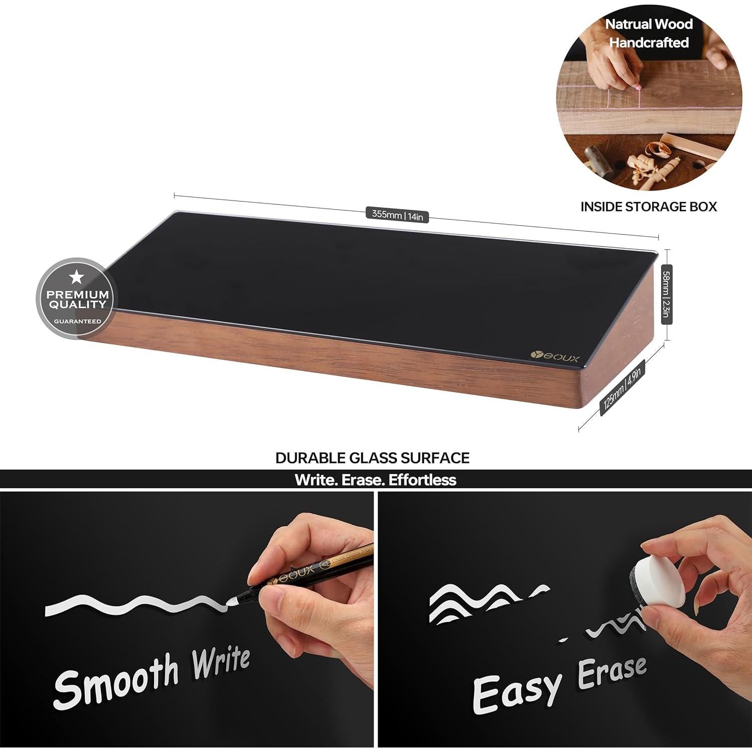 Tablero de Borrado en Seco Yeoux de Vidrio Negro 35.5x12.3cm