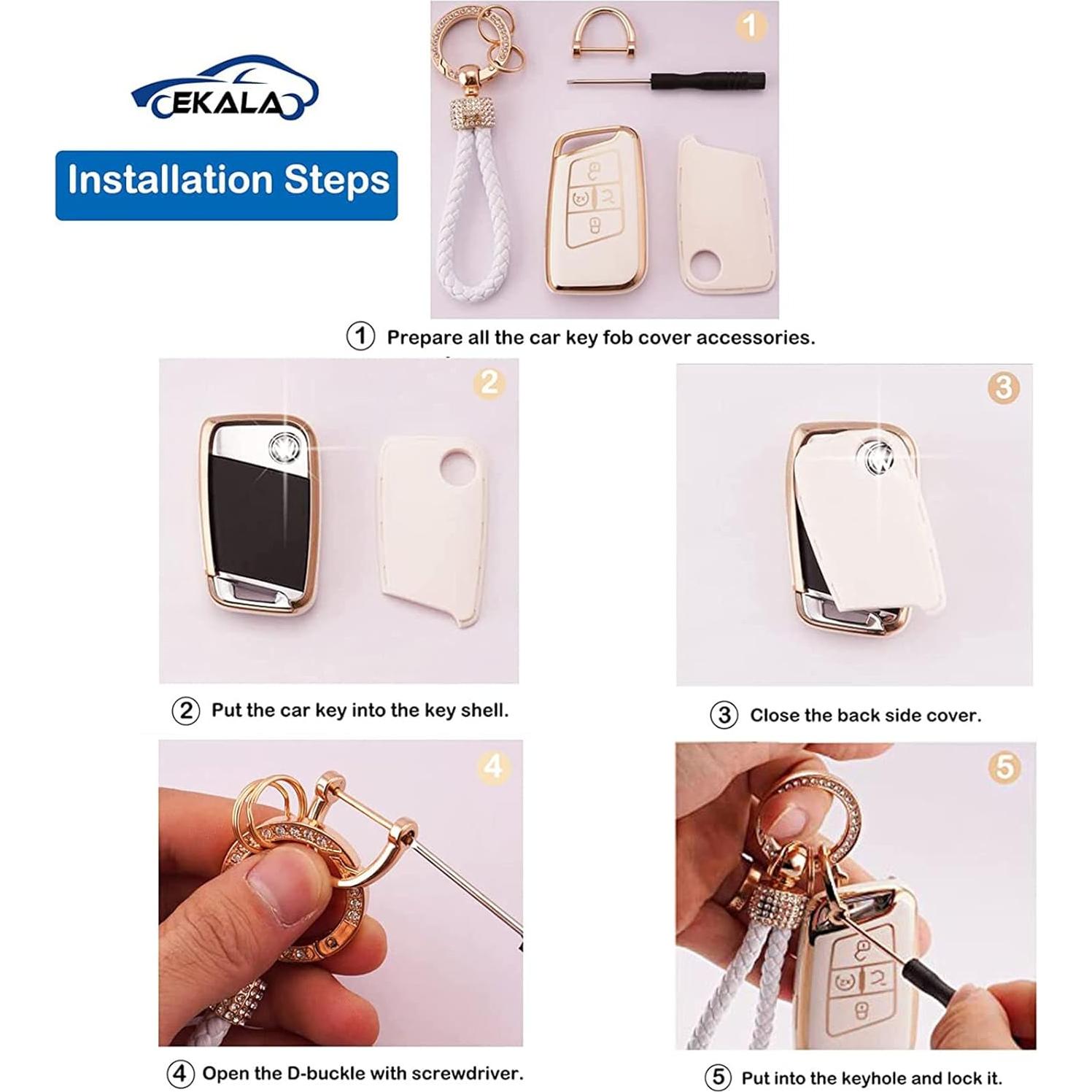 Cubierta de Llave Volkswagen EKALA TPU Rosa Blanca 4 Botones