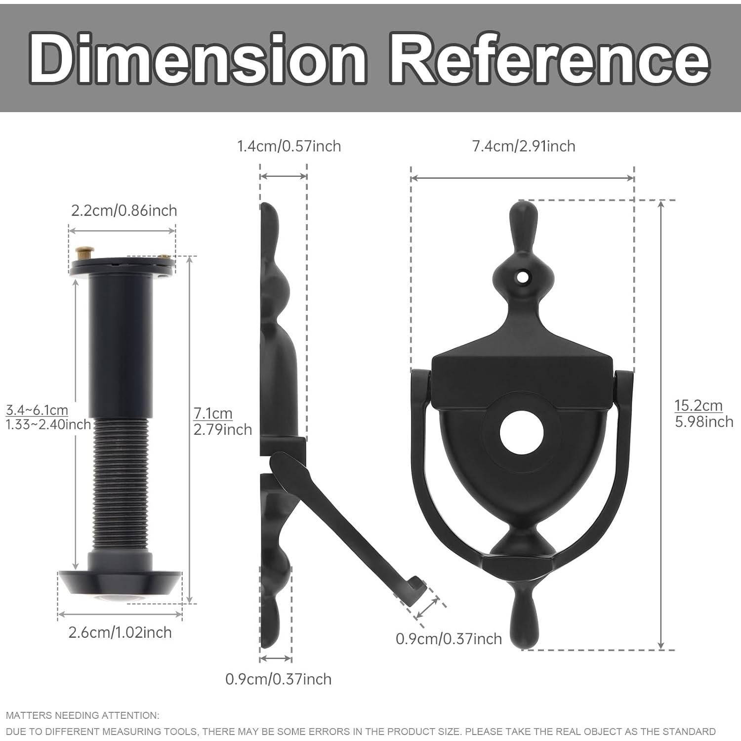 Golpeador de Puerta con Mirador HOJLKLD 15.24 cm Negro