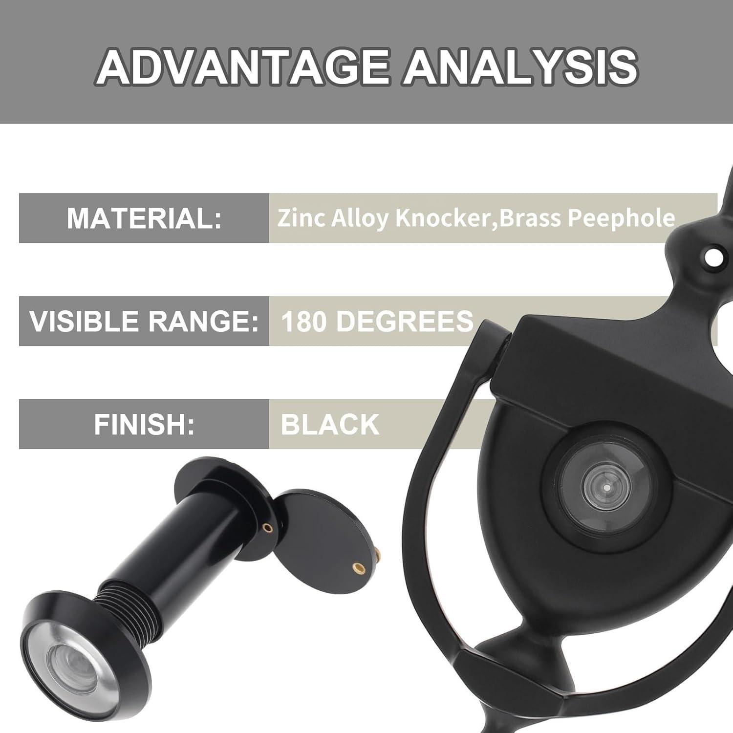 Golpeador de Puerta con Mirador HOJLKLD 15.24 cm Negro