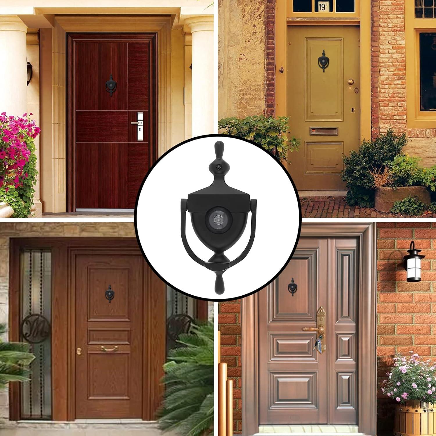 Golpeador de Puerta con Mirador HOJLKLD 15.24 cm Negro