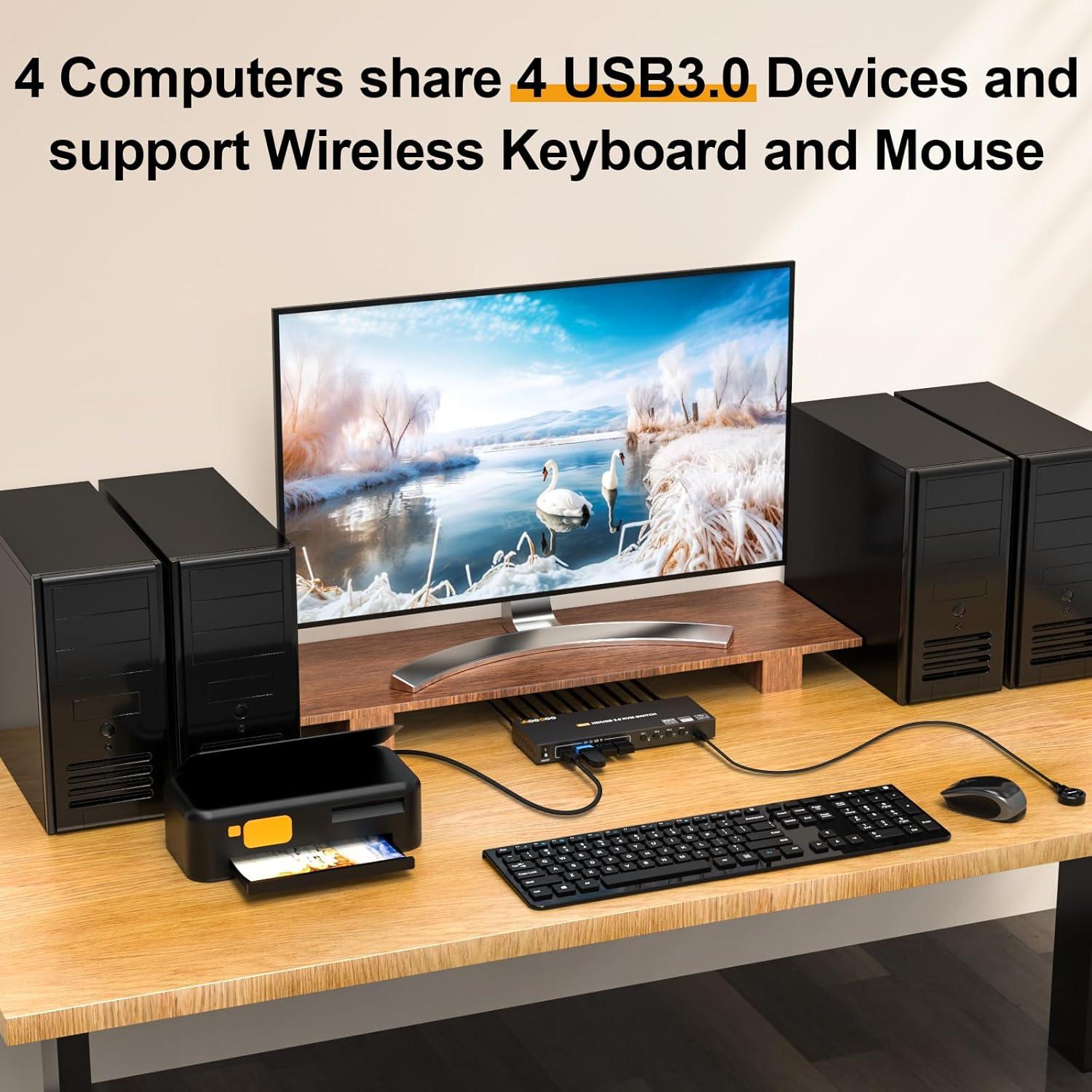 Interruptor KVM HDMI 4K AOOCOO 4 PCs 1 Monitor USB 3.0