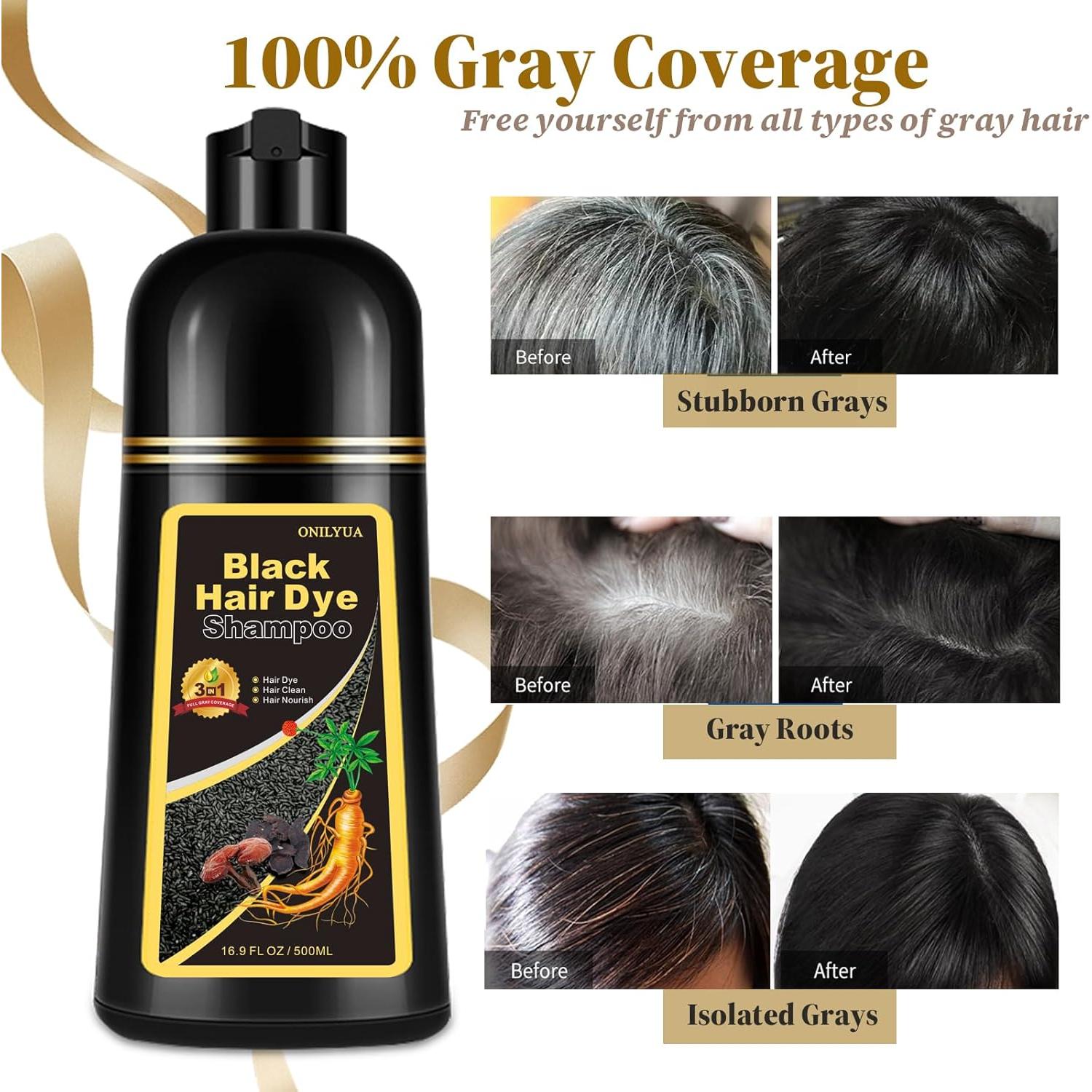 Champú Tinte Negro 3-en-1 iemokoda - Cobertura 100% Canas