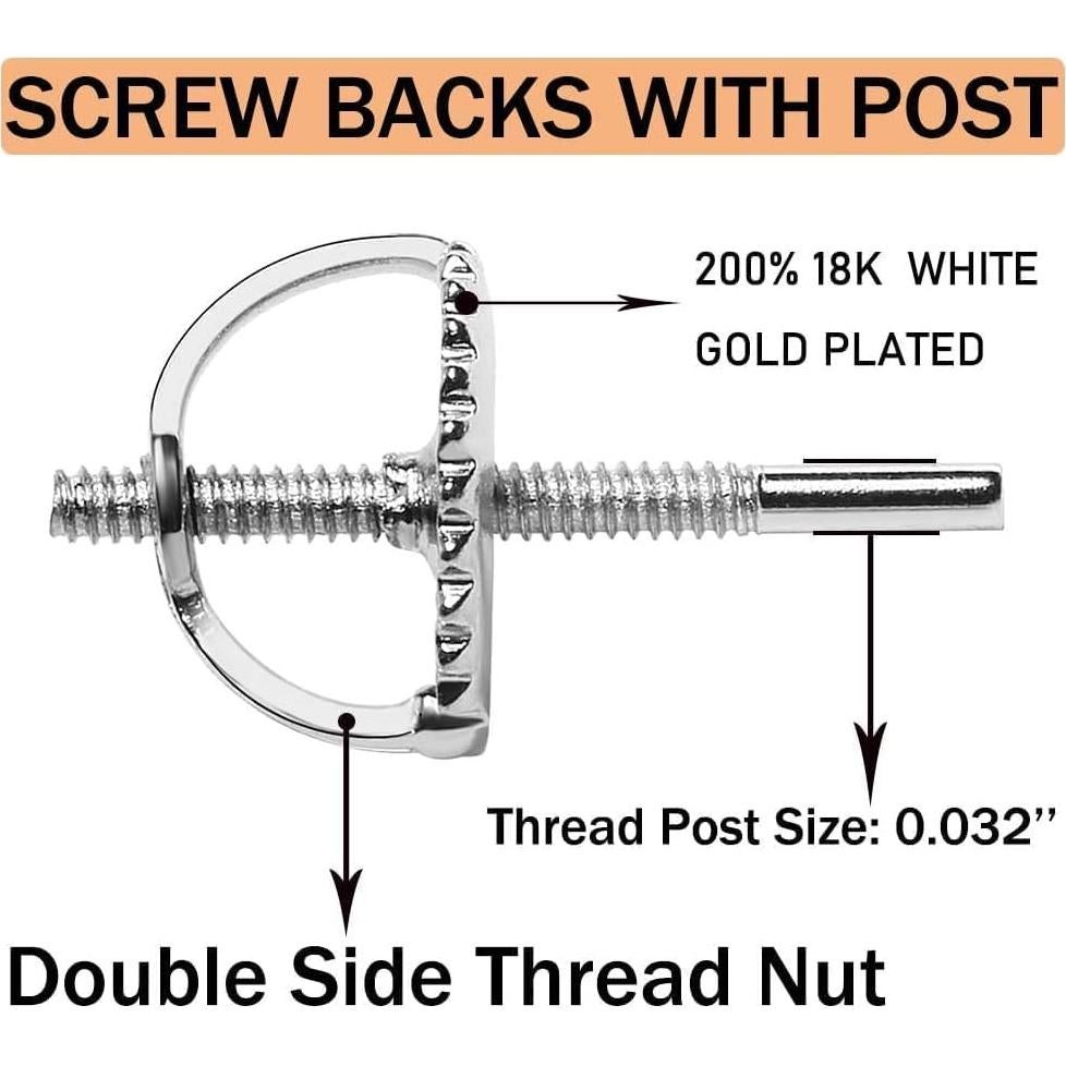 Respaldos de Tornillo DELECOE 14K Oro Blanco y Plata 925 Hipoalergénicos