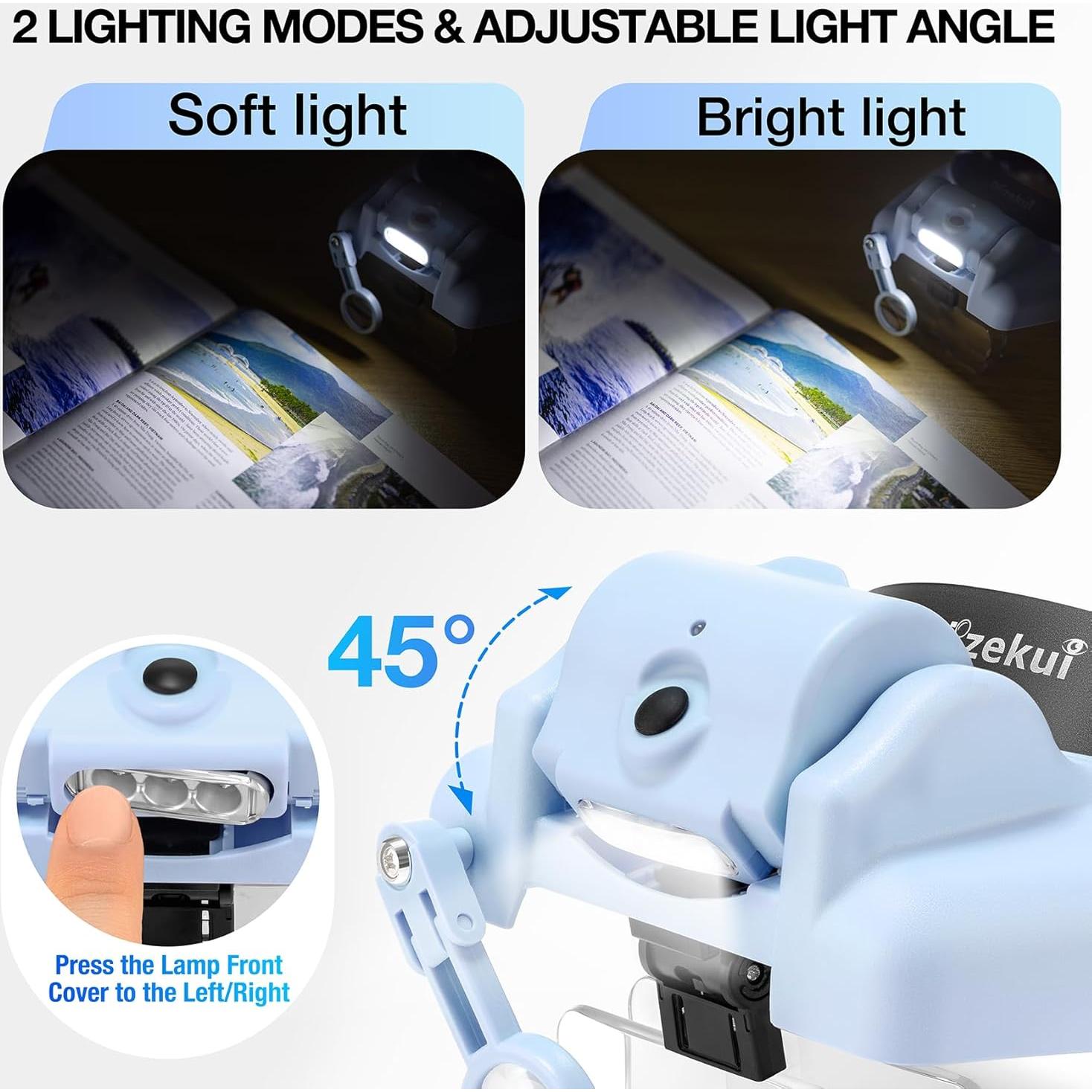 Lupa con Luz Dilzekui 14X, 5 Lentes, Batería Recargable 500mAh