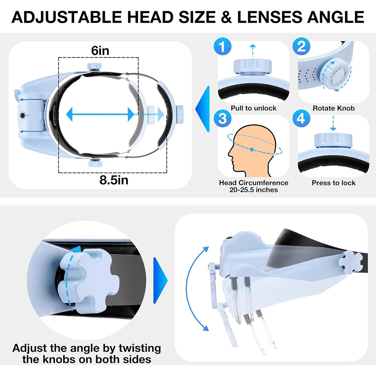 Lupa con Luz Dilzekui 14X, 5 Lentes, Batería Recargable 500mAh