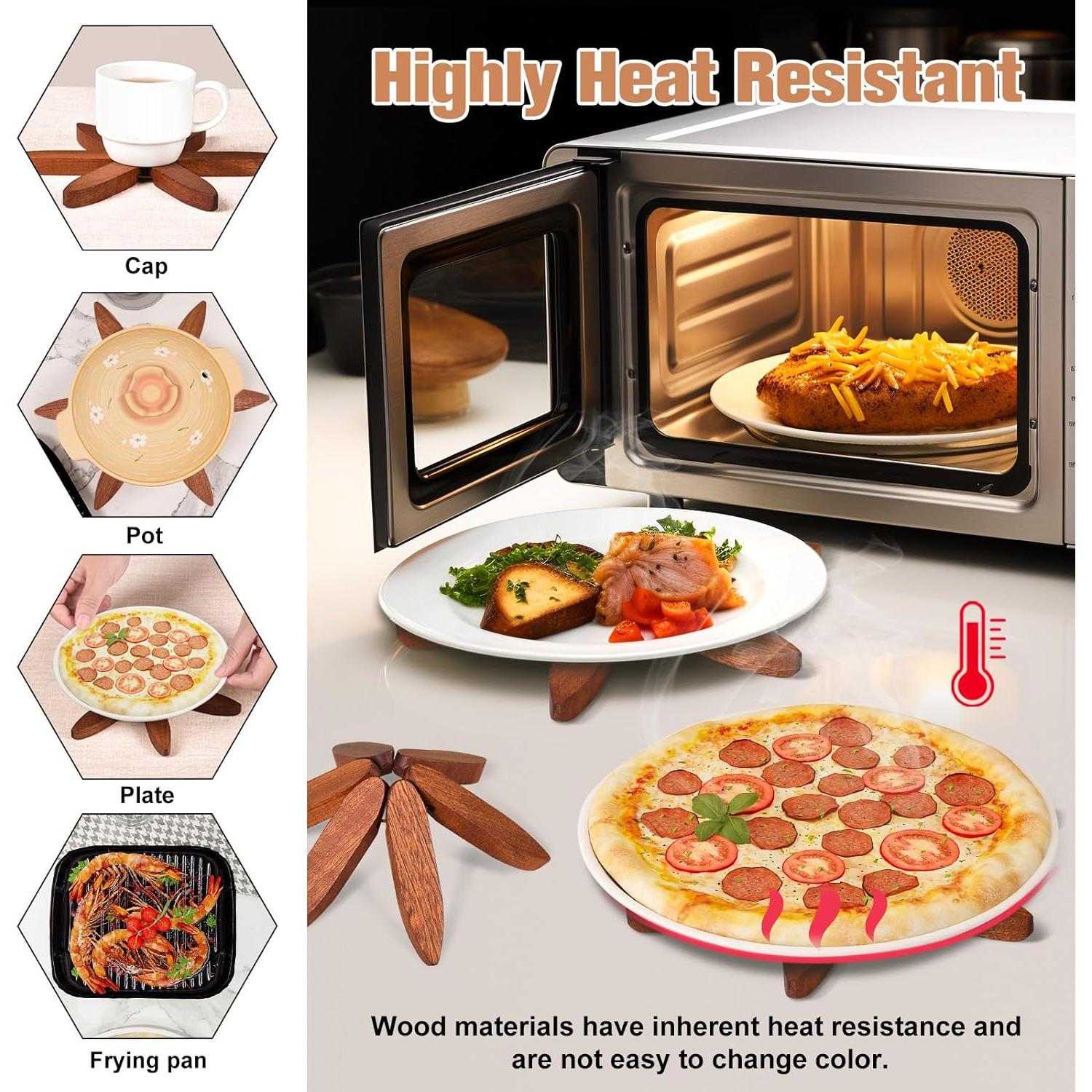 Juego de Trivetes de Madera de Nogal - 4 Piezas en Forma de Árbol