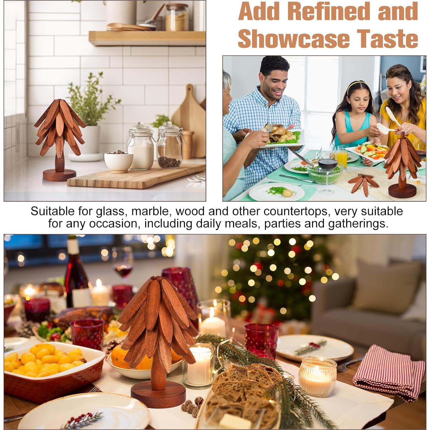 Juego de Trivetes de Madera de Nogal - 4 Piezas en Forma de Árbol