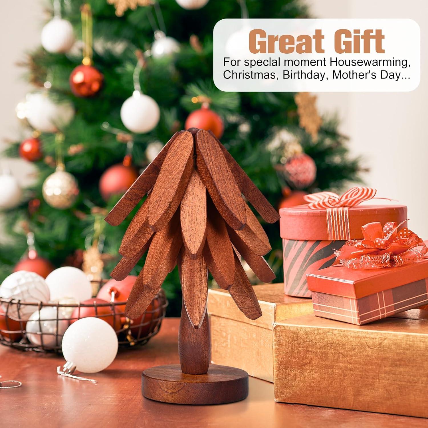 Juego de Trivetes de Madera de Nogal - 4 Piezas en Forma de Árbol