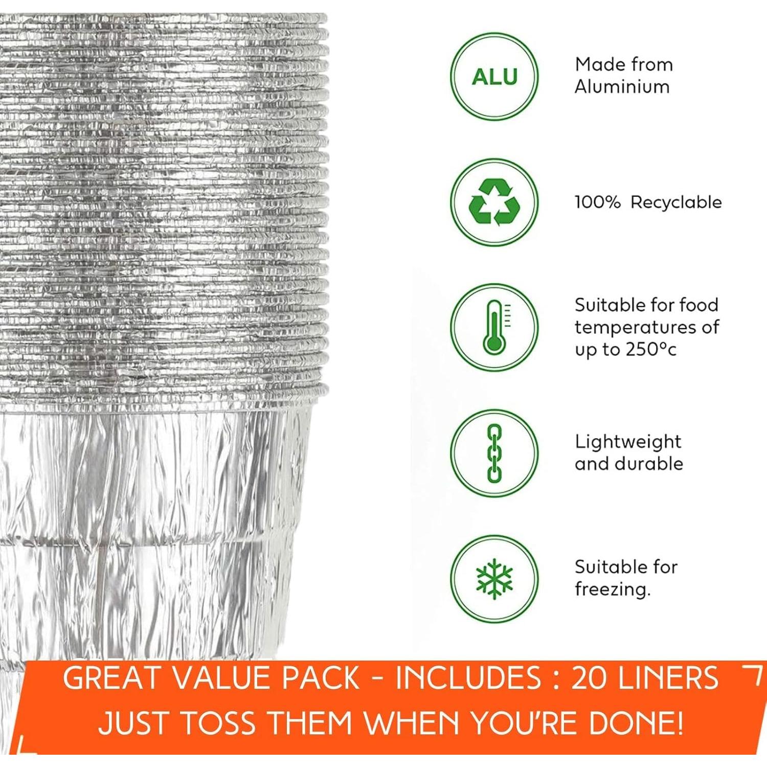 Paquete de 20 forros de grasa y cubo negro Findful para parrillas Traeger