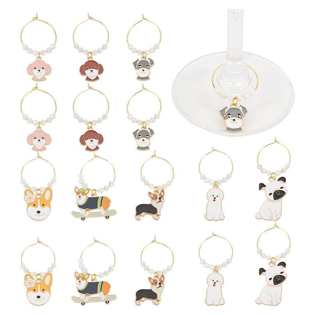 Encantos de Vino GOMAKERER - 16 Piezas Diseño Perro Colorido