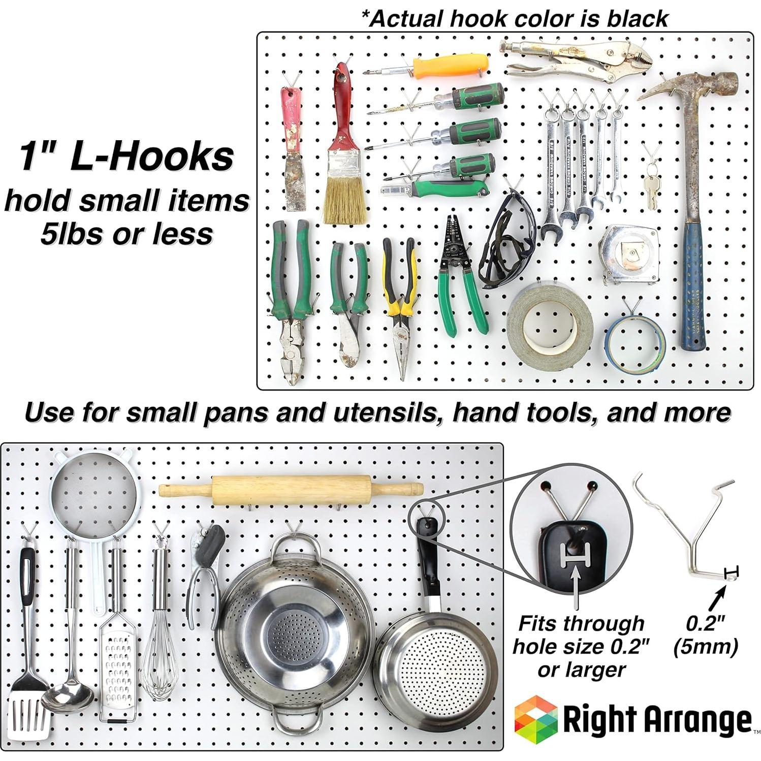 Ganchos de Pegboard de Acero Right Arrange 60-Pack 1-2-4"