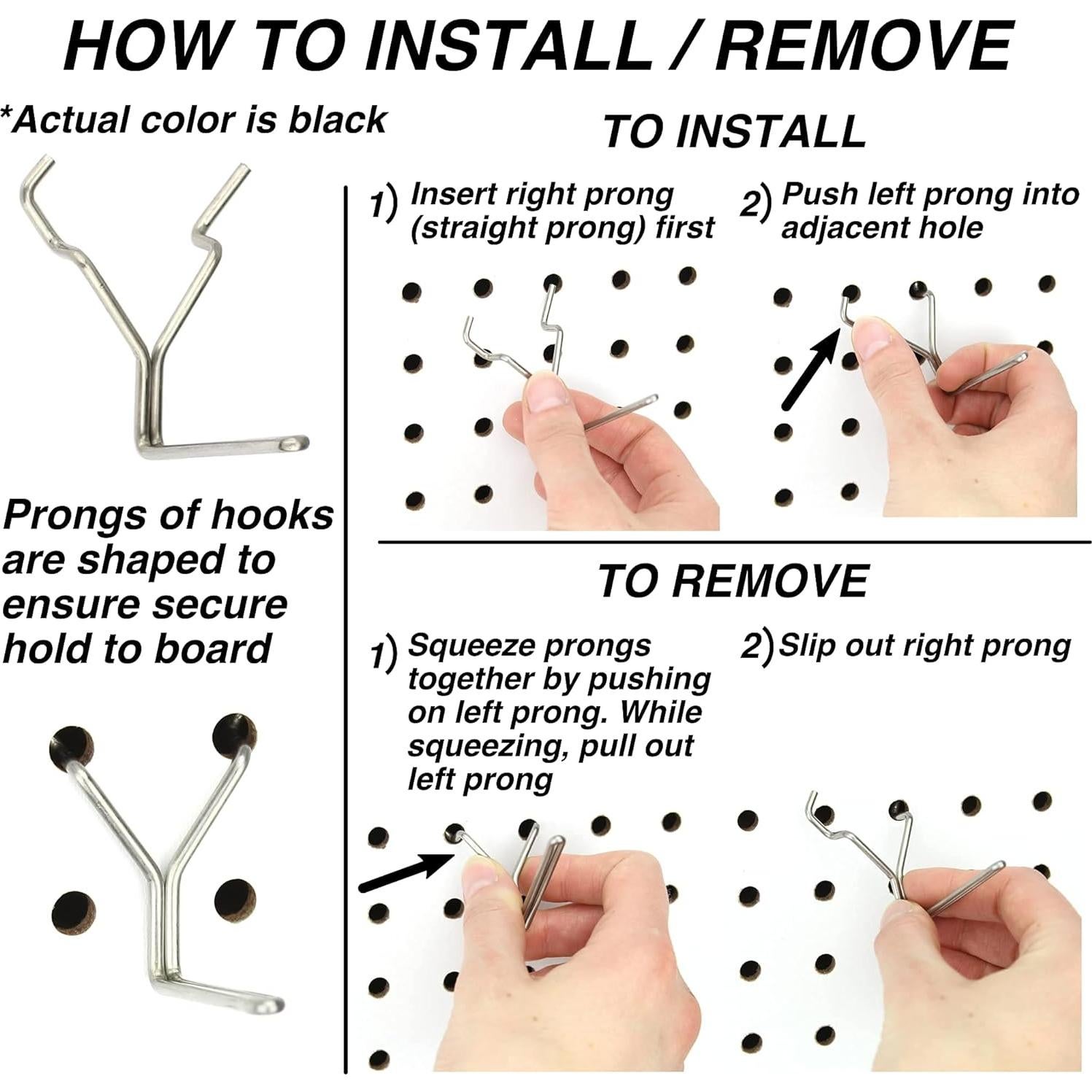 Ganchos de Pegboard de Acero Right Arrange 60-Pack 1-2-4"