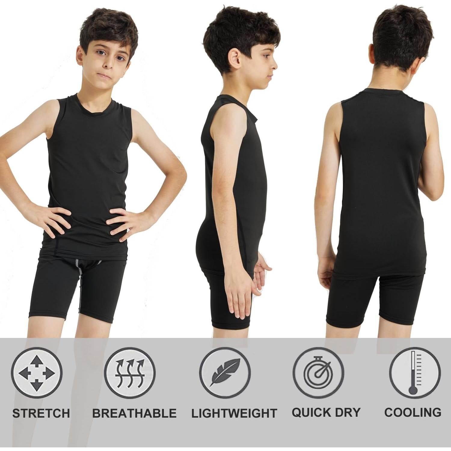 Camisetas Compresivas para Niños LANDUNSI 2 Pcs Transpirables