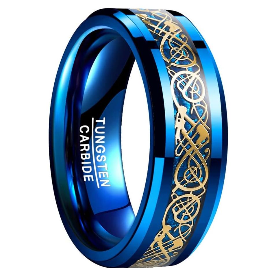 Anillo de Boda VAKKI Dragón Celta 8mm Azul Carburo 10