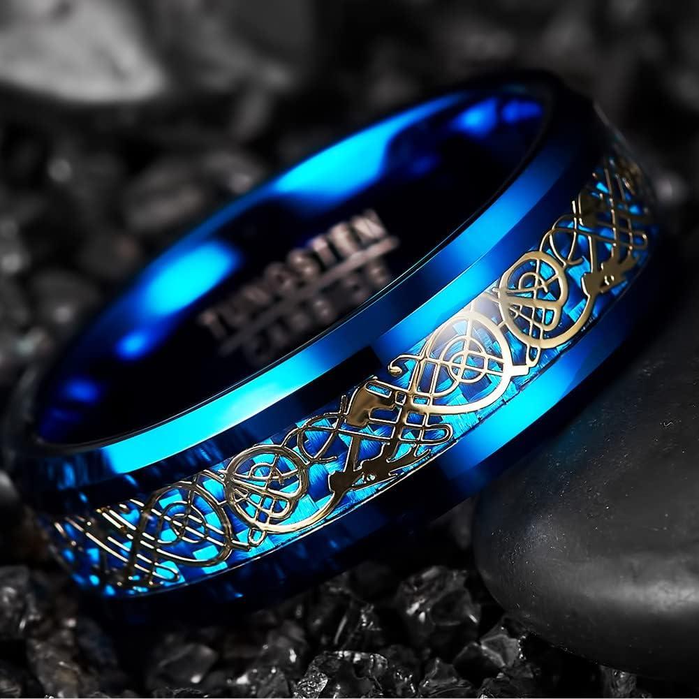 Anillo de Boda VAKKI Dragón Celta 8mm Azul Carburo 10