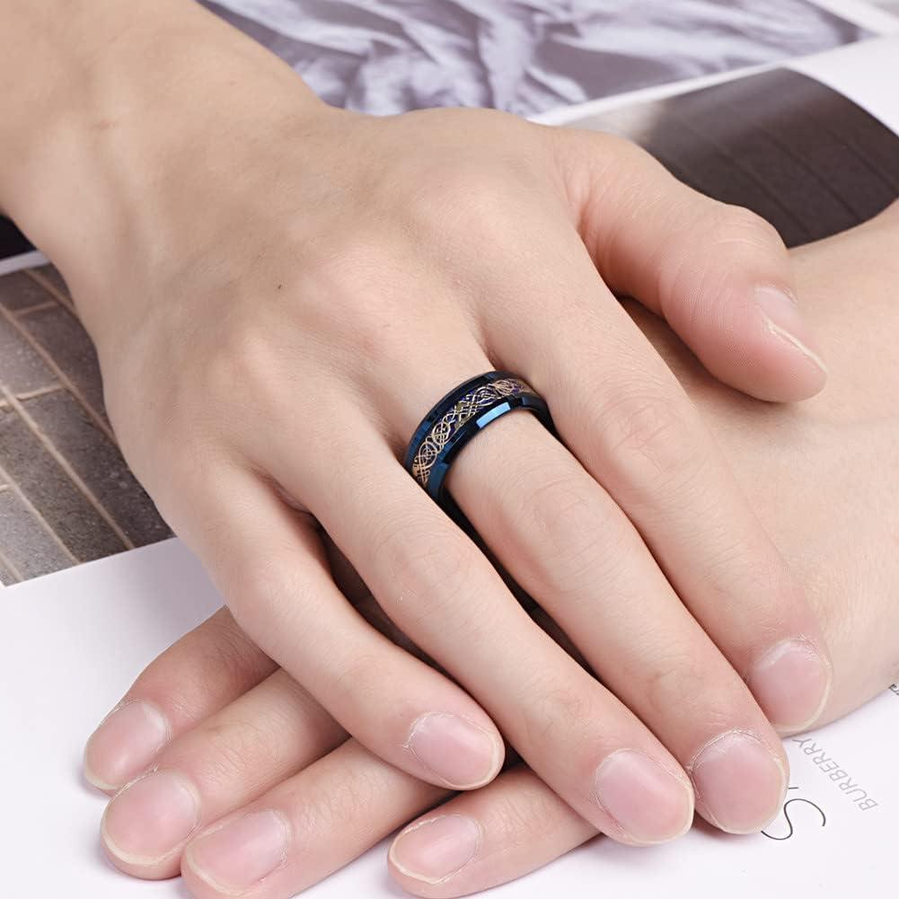 Anillo de Boda VAKKI Dragón Celta 8mm Azul Carburo 10