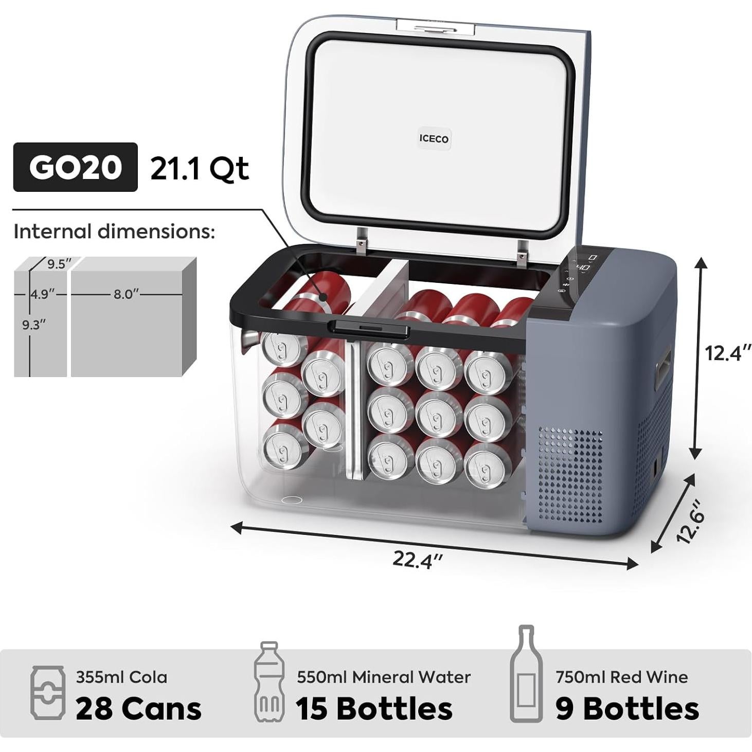 Refrigerador Portátil ICECO GO20 Doble Zona 21L Gris