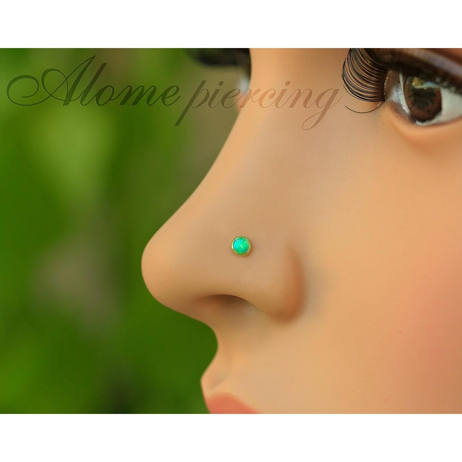 Estudio de Nariz de Ópalo Verde 3mm 22 Gauge Oro 14k